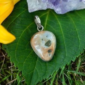 Teardrop Chalcedony, Calming, Healing Stone Silver Pendant